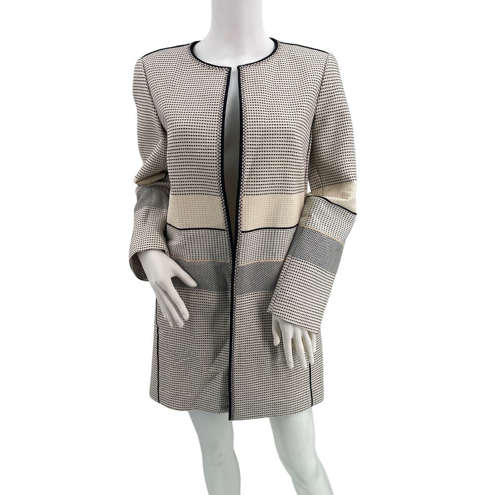 Lafayette 148 Jacket Women's Sz 10 PRIA Coat Open Striped Tan Black‎ Designer